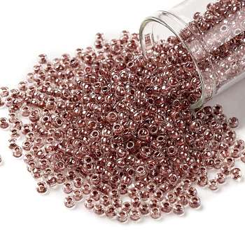 TOHO Round Seed Beads, Japanese Seed Beads, (342) Inside Color Crystal/Indian Red Lined, 8/0, 3mm, Hole: 1mm, about 1110pcs/50g