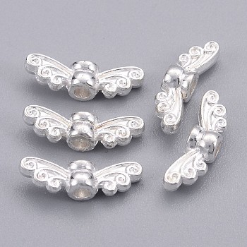 Tibetan Style Alloy Fairy Wing Beads, Cadmium Free & Nickel Free & Lead Free, Silver Color Plated, 4x14x4mm, Hole: 1.5mm, about 2380pcs/1000g