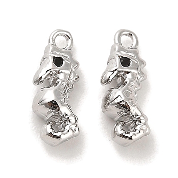 Brass Micro Pave Black Cubic Zirconia Charms, Sea Horse, Real Platinum Plated, 13x4.5x5mm, Hole: 1.2mm