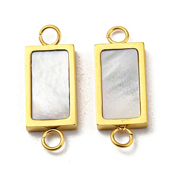 304 Stainless Steel Shell Connector Charms, Rectangle Links, Real 14K Gold Plated, 17.5x7x2mm, Hole: 1.8mm