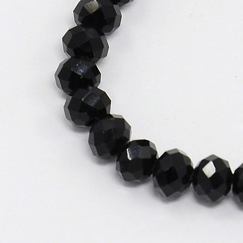 Faceted Imitation Crystal Glass Rondelle Beads, Jet, Size: about 4.5mm in diameter, 3.5mm thick, hole: 1mm, about 150pcs/strand, 18.3 inch