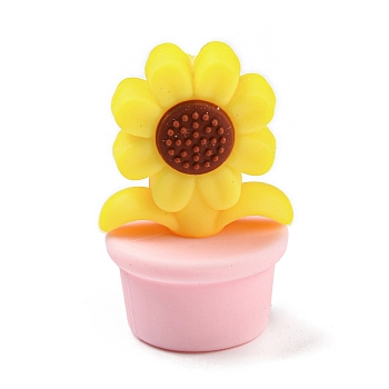 Sunflower Food Grade Eco-Friendly Silicone Beads, Chewing Beads For Teethers, DIY Nursing Necklaces Making, Pink, 30x19mm, Hole: 1.5mm