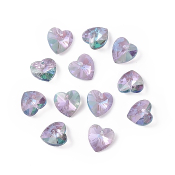 Transparent Faceted Glass Charms, Heart, Old Rose, 14x14x7.5mm, Hole: 1.6mm