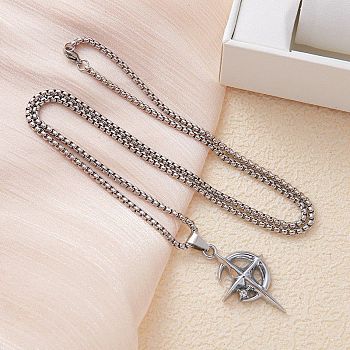 Star Moon Stainless Steel Crystal Rhinestone Pendant Necklaces, Stainless Steel Color, 27.56 inch(70cm)