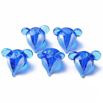 Handmade Transparent Lampwork Beads, Mouse, Blue, 16~17x17~18x16~18mm, Hole: 1.8mm