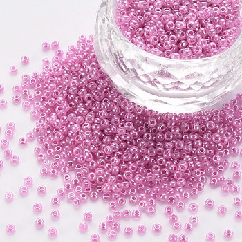 12/0 Imitation Jade Glass Seed Beads, Opaque Colours Luster, Round, Old Rose, 2x1.5mm, Hole: 1mm, about 40000pcs/Pound