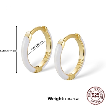 Real 18K Gold Plated 925 Sterling Silver Enamel Hoop Earrings, with 925 Stamp, White, 12.6mm