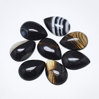 Natural Banded Agate/Striped Agate Cabochons, Dyed, Teardrop, Black, 25x18x6~7mm