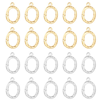 20Pcs 2 Colors Vacuum Plating  304 Stainless Steel Pendants, Hammered Oval, Golden & Stainless Steel Color, 21x14x2mm, Hole: 1.5mm, 10pcs/color