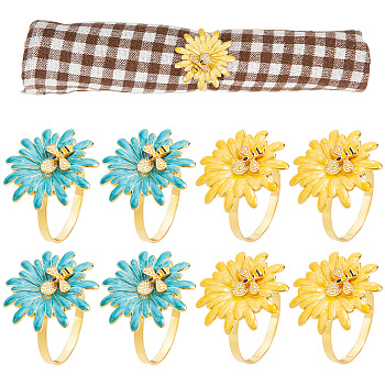 8Pcs 2 Colors Alloy Enamel Napkin Rings, Napkin Holder Adornment, Restaurant Daily Accessaries, Daisy with Bees, Mixed Color, 4mm, Inner Diameter: 38mm, 4pcs/color