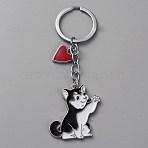 Animal Theme Alloy Keychain,  Dog, Black, 10.2cm, Dog: 40x35x2mm(KEYC-SZC0007-01I)
