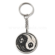 304 Stainless Steel with Enamel Keychain, Yin-yang, Stainless Steel Color, 9cm(KEYC-Z003-02P)