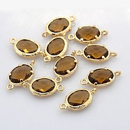 Golden Tone Brass Glass Links connectors, Oval, Peru, 18x10x3mm, Hole: 1mm(GLAA-J050-08G)