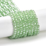 Electroplate Glass Beads Strands, Faceted(32 Facets), Pearl Luster Plated, Round, Pale Green, 3mm, Hole: 0.8mm, about 164~166pcs/strand, 19.69~19.88 inch(50~50.5cm)(EGLA-A035-J3mm-A01)