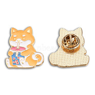 Dog with Milk Tea Enamel Pin, Light Gold Plated Alloy Cartoon Badge for Backpack Clothes, Nickel Free & Lead Free, Sandy Brown, 30x25mm(JEWB-N007-220)