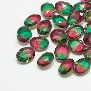 Pointed Back Glass Rhinestone Cabochons, Imitation Tourmaline, Faceted, Oval, Emerald, 8x6x4mm(RGLA-T080-6x8-001TO)