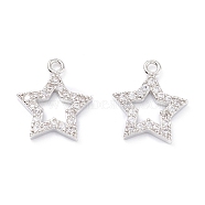 Rack Plating Brass Micro Pave Cubic Zirconia Charms, Long-Lasting Plated, Star, Platinum, 13.5x12x2mm, Hole: 1.2mm(X-ZIRC-C026-03P)