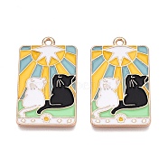 Tarot Card Theme Alloy Enamel Pendants, Lead Free & Cadmium Free, Golden, Cat Pattern, Rectangle, 30x18x1mm, Hole: 1.6mm(ENAM-T020-51C-01)