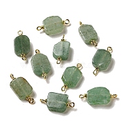 Natural Green Aventurine Connector Charms, Rectangle Links with Real 18K Gold Plated Brass Double Loops, 23.5~25.5x11~12x5~6mm, Hole: 1.8mm(FIND-C046-16G)