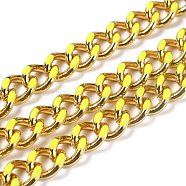 Golden Brass Enamel Curb Chain, Twisted Chain, Long-Lasting Plated, with Spool, Unwelded, Yellow, 10.5x8x3.5mm, 32.8 Feet(10m)/roll(CHC-H103-07G-G)
