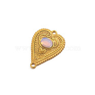 Stainless Steel Pave Opalite Peach Heart Connector Charms, Golden, 29x21mm(PW-WG0EEB2-01)