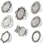 16Pcs 8 Style Adjustable Alloy Finger Rings Components, Bezel Cup Ring Settings, Flower & Owl & Flat Round, Antique Silver, Inner Diameter: 17~17.3mm, Tray: 20mm, 2Pcs/style(FIND-SC0008-67)