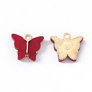 Alloy Acrylic Pendants, Butterfly, Light Gold, FireBrick, 14x16.5x3mm, Hole: 1.6mm(ENAM-R136-01H)