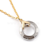 Glass Pendant Necklaces, with Golden Plated Brass Cable Chains and Spring Ring Clasps, Ring, Light Grey, 18.19 inch(46.2cm)(NJEW-JN03039-01)