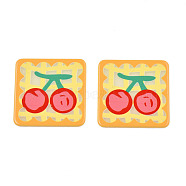 Transparent Printed Acrylic Cabochons, Square with Cherry, Yellow, 33.5x33.5x2mm(TACR-N016-17)