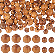 300Pcs 3 Styles Round Natural Wood Beads, Dyed, Lead Free, BurlyWood, 10~16x9~15mm, Hole: 2~4mm, 100pcs/style(WOOD-GF0001-89B)