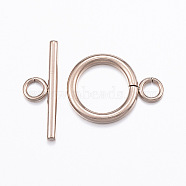 Ion Plating(IP) 304 Stainless Steel Toggle Clasps, Rose Gold, Ring: 19x14x2mm, Hole: 3mm, Bar: 20x7x2mm, Hole: 3mm(X-STAS-E127-01RG)