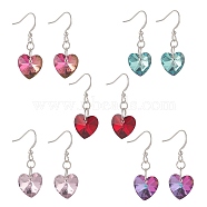 Electroplated Glass Heart Pendant Dangle Earrings, Brass French Hook Earring for Women, Mixed Color, 36mm, Pin: 0.7mm(EJEW-JE05161)