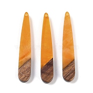 Resin & Wood Pendants, Teardrop Charms, Orange, 44x7.5x3.5mm, Hole: 1.2mm(WOOD-F015-01A)