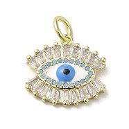 Brass Micro Pave Cubic Zirconia Pendants, with Glass and Enamel, with Jump Ring, Real 18K Gold Plated, Eye, Clear, 16x17x3mm, Hole: 4mm(KK-E092-06G)