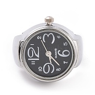 201 Stainless Steel Stretch Watchband Finger Ring Watches, Flat Round Quartz Watch for Unisex, Black, 14x17mm, Watch Head: 22x27mm, Watch Face: 18mm.(WACH-G018-01P-03)