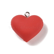 Opaque Resin Peach Love Pendants, 3D Heart Charms with Platinum Plated Iron Loops, for Valentine's Day, Red, 23.5x23.5x12mm, Hole: 2mm(FIND-B035-06)