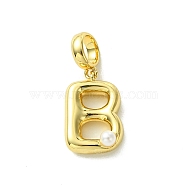 Rack Plating Brass with ABS Plastic Pearl European Dangle Charms, Large Hole Pendants, Long-Lasting Plated, Lead Free & Cadmium Free, Real 18K Gold Plated, Letter B, 23.5mm long, hole: 5mm, pendant: 15.5x10x5mm(KK-G501-02B-G)