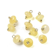 Natural Yellow Aventurine Rondelle Charms with Rack Plating Brass Loops, Real 18K Gold Plated, Long-Lasting Plated, 9.5~11x8~8.5mm, Hole: 1.8mm(G-G110-05B-10)