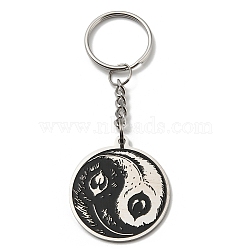 304 Stainless Steel with Enamel Keychain, Yin-yang, Stainless Steel Color, 9cm(KEYC-Z003-02P)