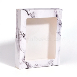 (Autumn Aesthetic Big Sale), Foldable Creative Kraft Paper Box, Paper Gift Box, with Clear Window, Rectangle with Marble Texture Pattern, White, 17.7x13.5x3.7cm(X-CON-G007-05A-04)