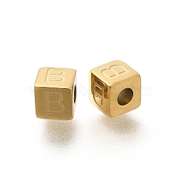 Ion Plating(IP) 304 Stainless Steel Beads, Cube with Letter, Real 14K Gold Plated, Letter B, 5x5x5mm, Hole: 2mm(STAS-F308-01G-B)