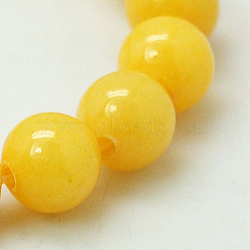 Natural Mashan Jade Round Beads Strands, Dyed, Yellow, 12mm, Hole: 1mm, about 34pcs/strand, 15.7 inch(X-G-D263-12mm-XS07)