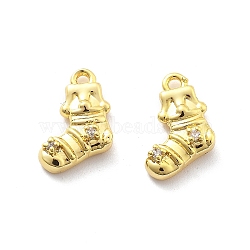 Brass Micro Pave Cubic Zirconia Pendants, Real 18K Gold Plated Charms, Christmas Themes, Christmas Socking, 12.5x8.5x4mm, Hole: 1.2mm(KK-U049-04G-04)