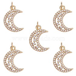 Brass Micro Pave Clear Cubic Zirconia Pendants, Long-Lasting Plated, Moon, Real 18K Gold Plated, 18.24x12.38x3.19mm, Hole: 3mm(ZIRC-SZ0003-92)