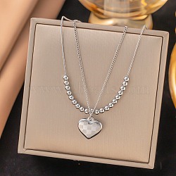 304 Stainless Steel Heart Pendant Necklaces Sets, Stainless Steel Color, 16.14~16.46 inch(41~41.8cm)(NJEW-H046-02P)