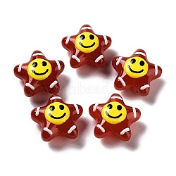 Handmade Lampwork Bead, with Enamel, Star with Smiling Face, Dark Red, 20~20.5x21~21.5x10.5~11mm, Hole: 1.6mm(LAMP-H065-04B)