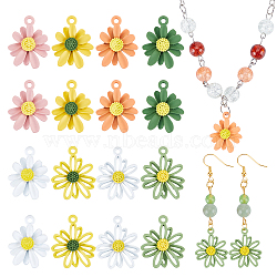 32pcs 2 Style Spray Painted Alloy Pendants, Cadmium Free & Lead Free, Flower/Daisy, Mixed Color, 20.5~23.5x16.5~19.5x4~4.5mm, Hole: 1.8mm, 4pcs/color(FIND-CA0004-07)