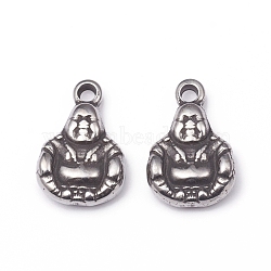 304 Stainless Steel Pendants, Buddha, Antique Silver, 15x10.5x4.5mm, Hole: 1.6mm(STAS-G220-11AS)