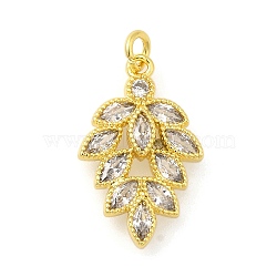 Rack Plating Brass Micro Pave Cubic Zirconia Pendants, Long-Lasting Plated, Lead Free & Cadmium Free, Leaf, Real 18K Gold Plated, 20x12x3mm, Hole: 3mm(KK-S396-50G)