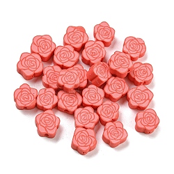 Handmade Polymer Clay Beads, Rose, Salmon, 9.5x9.5x4.5mm, Hole: 1.6mm(CLAY-E005-07)